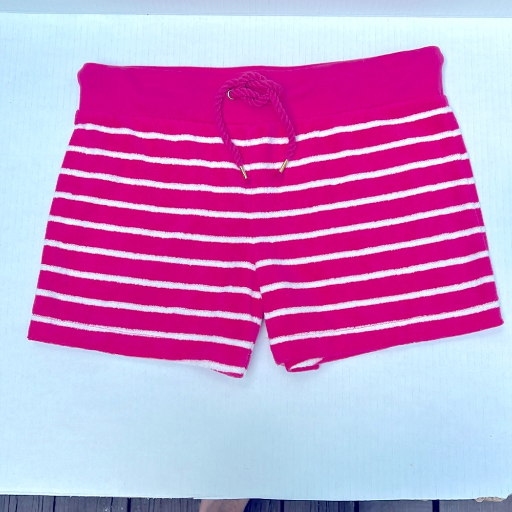 Joe Fresh pink and white striped terry cloth shorts size XS